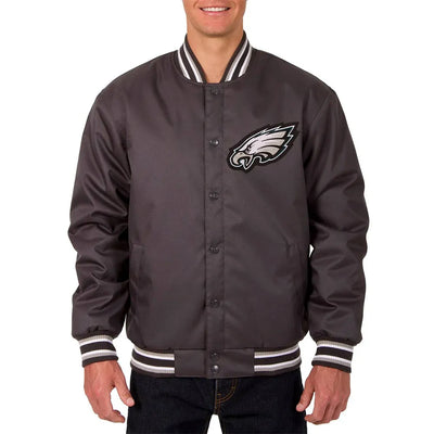 Men Philadelphia Eagles Poly Twill Gray Varsity Jacket - NFL