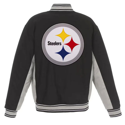 Men Pittsburgh Steelers Black and Gray Varsity Wool Jacket - NFL