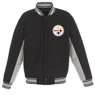 Men Pittsburgh Steelers Black and Gray Varsity Wool Jacket - NFL