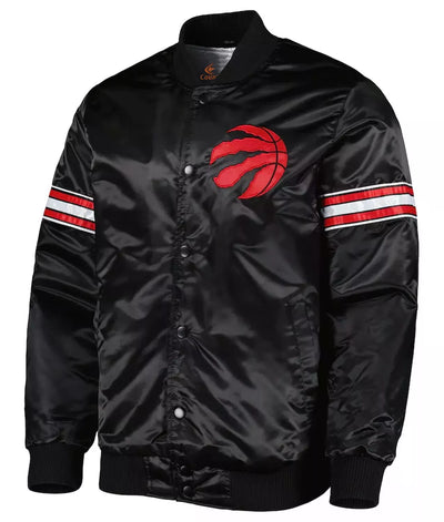 Men Toronto Raptors Black Satin Letterman Bomber Varsity Jacket - NBA