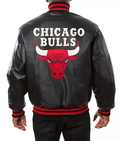 Letterman Chicago Bulls Black Leather Varsity Jacket with Leather Patches