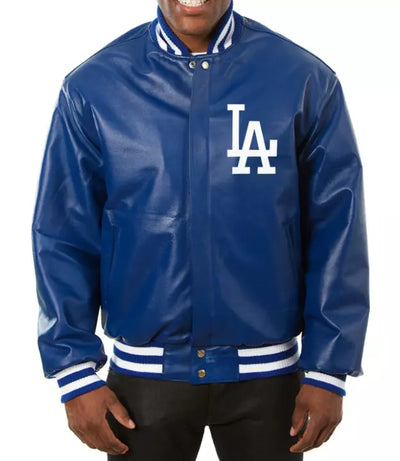 Men Los Angeles Dodgers Classic Blue Genuine Sheep Leather Letterman Varsity Jacket - MLB