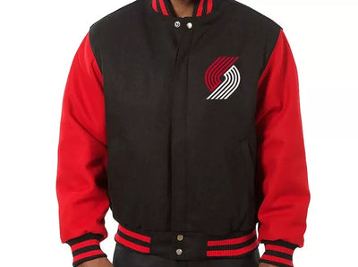Men Letterman Portland Trail Blazers Black and Red-All Wool Varsity Jacket - NBA