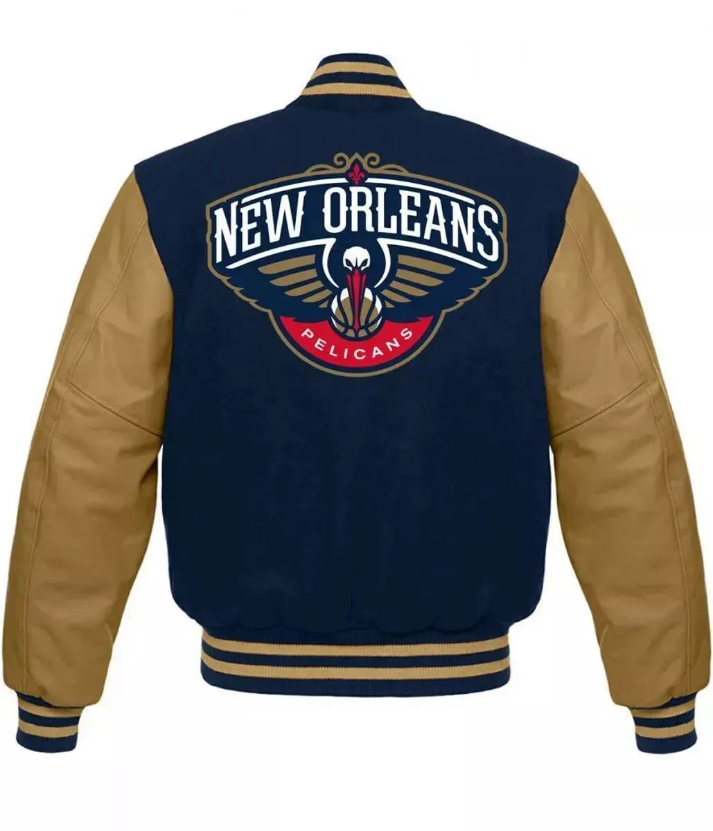 New Orleans Pelicans blue and brown Letterman Varsity Jacket