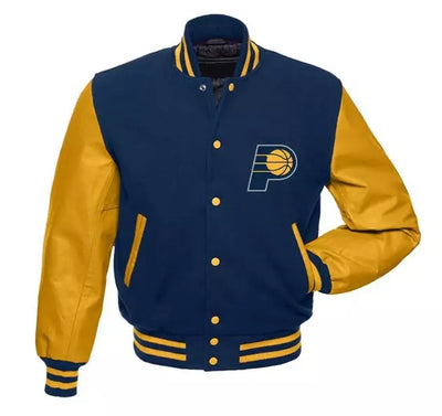 Men Letterman Indiana Pacers Blue and Yellow Varsity Jacket - NBA