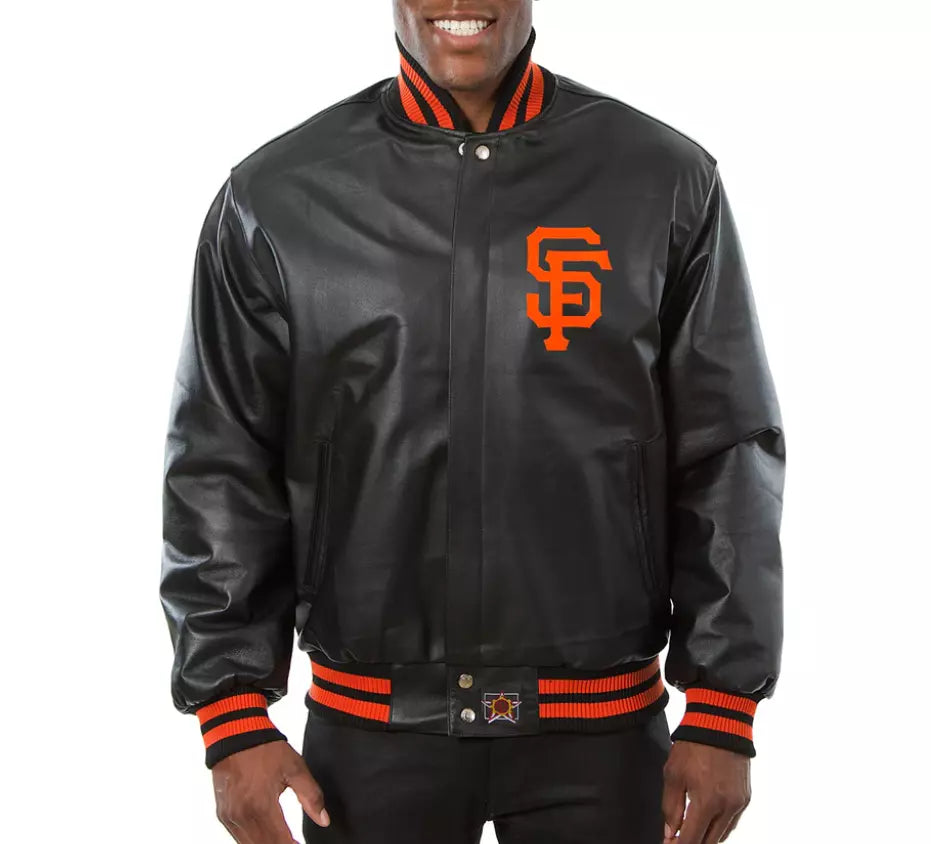 Men San Francisco Giants Black Letterman Varsity Jacket Genuine Leather - MLB