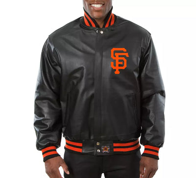 Men San Francisco Giants Black Letterman Varsity Jacket Genuine Leather - MLB