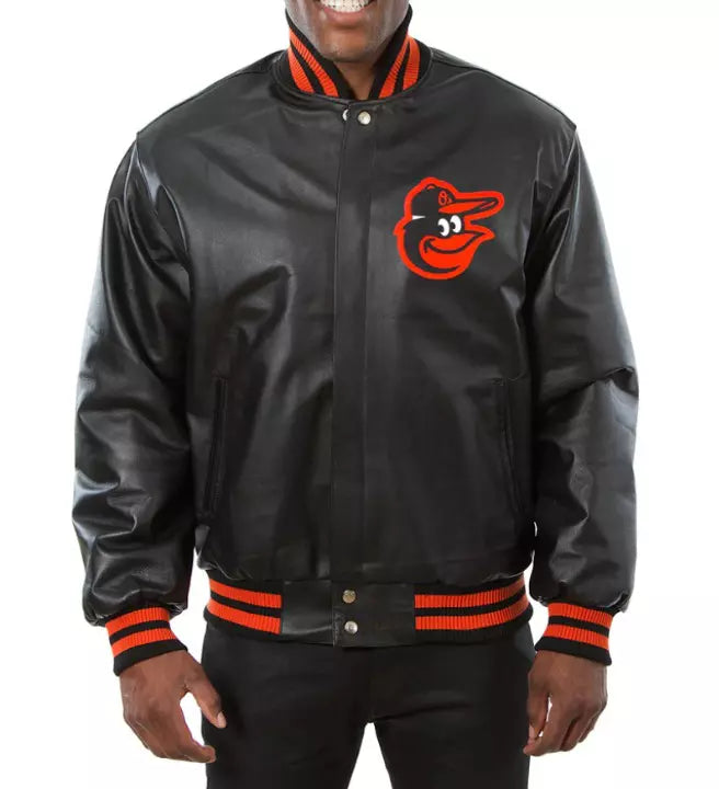 Men Baltimore Orioles Inspired Fan Letterman Varsity Jacket Genuine Soft Leather black - MLB