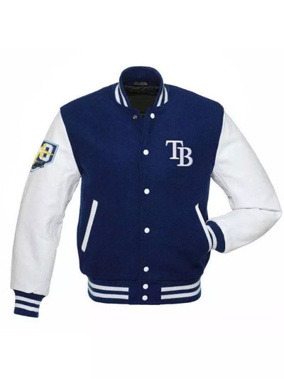 Men Letterman Tampa Bay Rays Blue and White Varsity Jacket - MLB