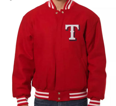 Men Letterman Texas Rangers Red All Wool Varsity Jacket - MLB