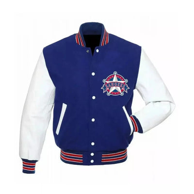 Men New Texas Rangers Letterman Varsity Jacket - Blue & White with Leather Sleeves - MLB