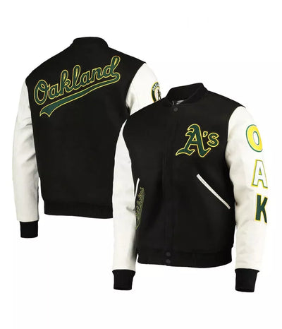 Men Letterman Oakland Athletics Black and White Varsity Jacket - MLB