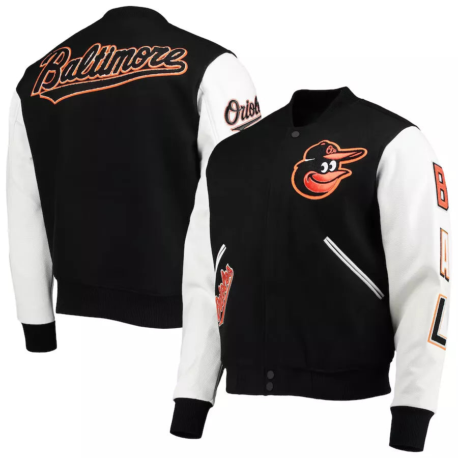 Men Letterman Baltimore Orioles Pro Standard Black and White Varsity Jacket - MLB