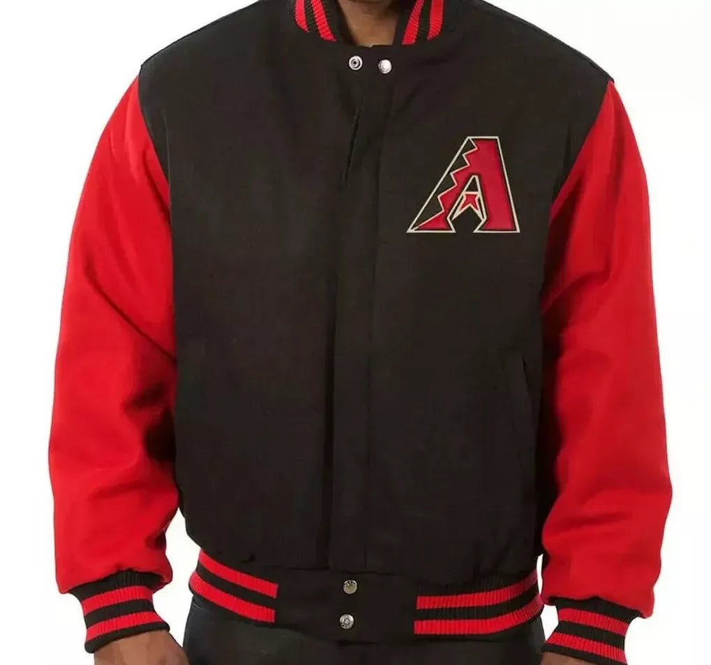 Men Letterman Arizona Diamondbacks Black and Red All Wool Varsity Jacket - MLB