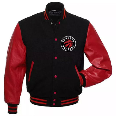 Men Toronto Raptors Varsity Jackets Wool & Genuine Leather Sleeves black & red - NBA