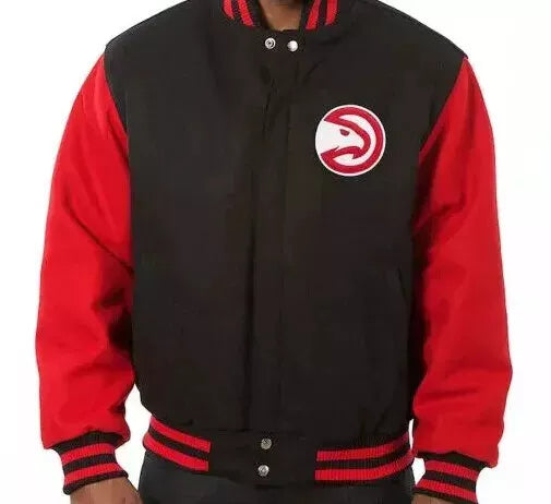 NBA Atlanta Hawks Black and Red All Wool Varsity Jacket