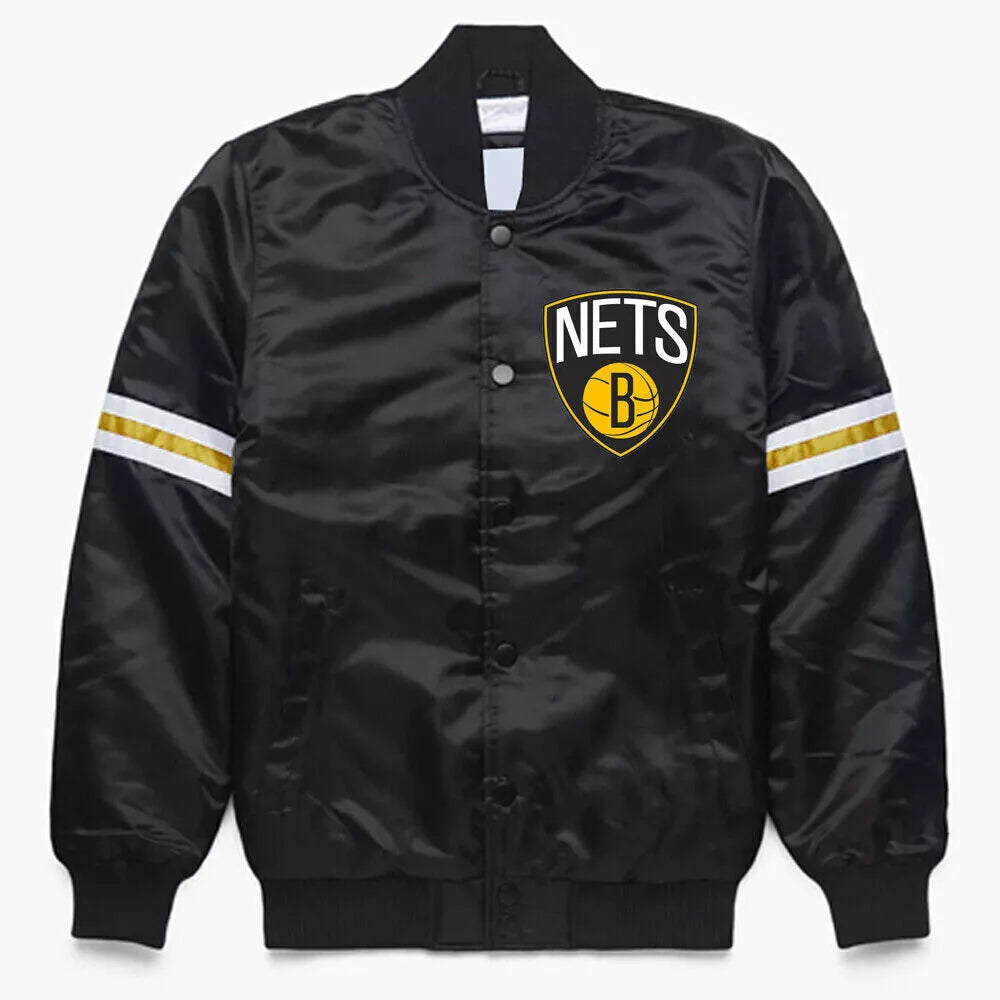 NBA Brooklyn Nets New York Black Satin Letterman Varsity Jacket