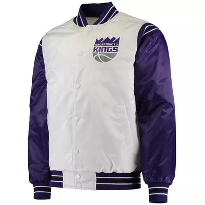 Men Sacramento Kings White Satin Letterman Varsity Jacket - NBA