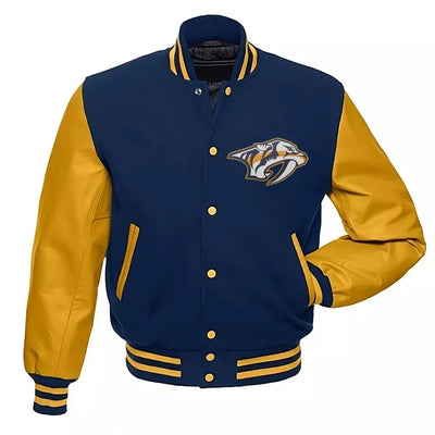 Nashville Predators Navy and Yellow Letterman Varsity Jacket