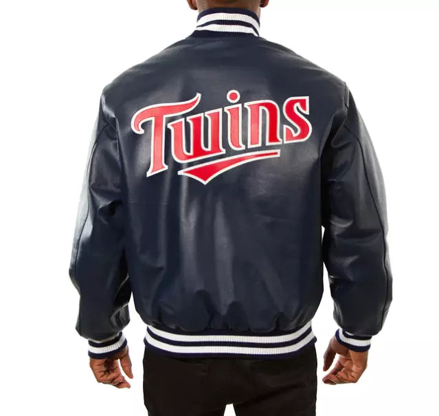 Men Minnesota Twins Letterman Leather Navy Blue varsity jacket With logo Patches - MLB