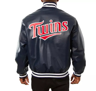 Men Minnesota Twins Letterman Leather Navy Blue varsity jacket With logo Patches - MLB