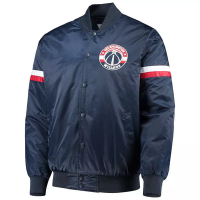 Men Washington Wizards Navy Blue Satin Letterman Varsity Jacket - NBA