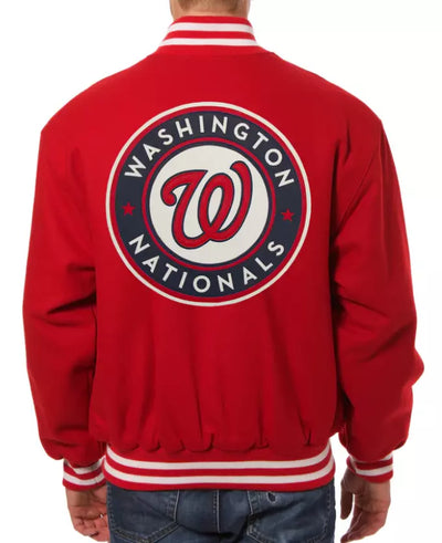 Men Washington Nationals Letterman Varsity Jacket Red Wool - Baseball MLB