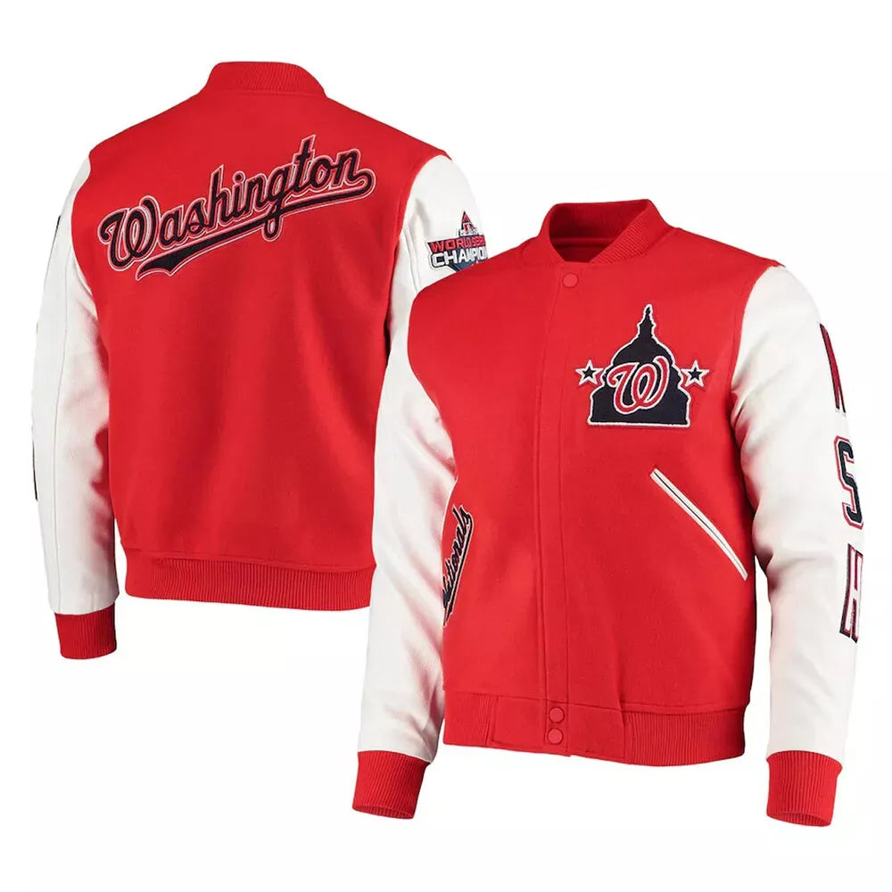 Letterman Washington Nationals Red and White Varsity Jacket - MLB