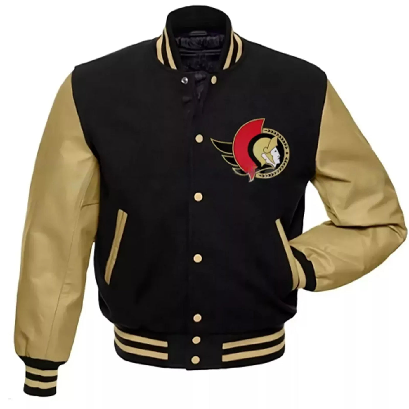 Ottawa Senators Varsity Jacket Letterman Style with Genuine Leather Sleeves - NHL
