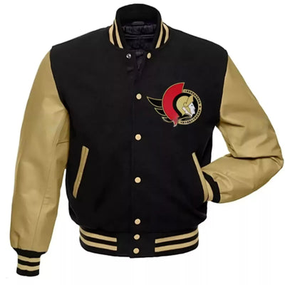 Ottawa Senators Varsity Jacket Letterman Style with Genuine Leather Sleeves - NHL