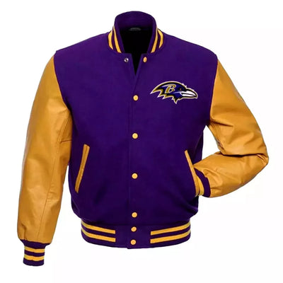 Lettermen Baltimore Ravens Blue Wool & Yellow Genuine Leather Sleeves Varsity Jacket