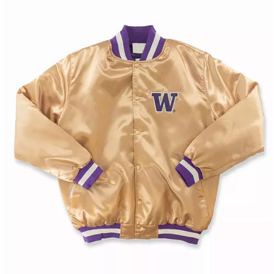Kids Washington Huskies Golden Satin Varsity Bomber Jacket