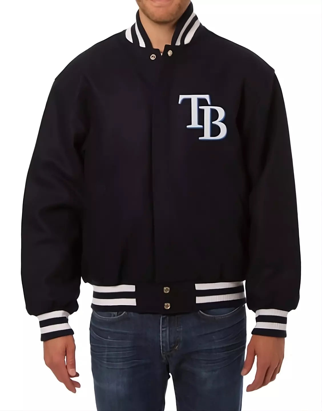 Men Tampa Bay Rays Letterman Black Wool Letterman Varsity Jacket - Baseball MLB