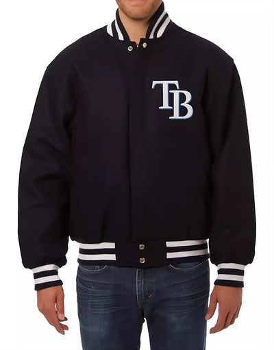 Men Tampa Bay Rays Letterman Black Wool Letterman Varsity Jacket - Baseball MLB