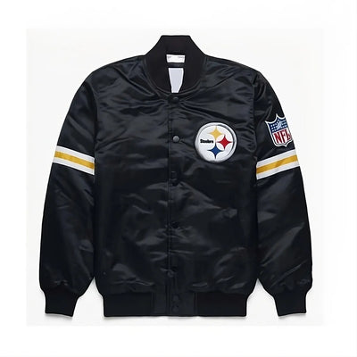 Pittsburgh Steelers Black Satin Letterman Varsity Jacket black - NFL