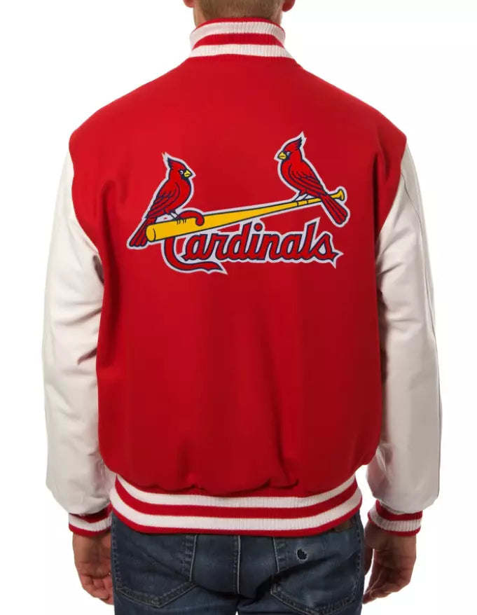 Men Letterman St Louis Cardinals Red & White Varsity Jacket Wool With Leather Sleeve - MLB