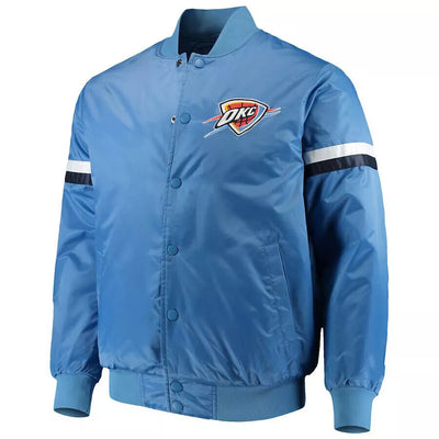 Oklahoma City Thunder Blue Satin Varsity Letterman Jacket - NBA