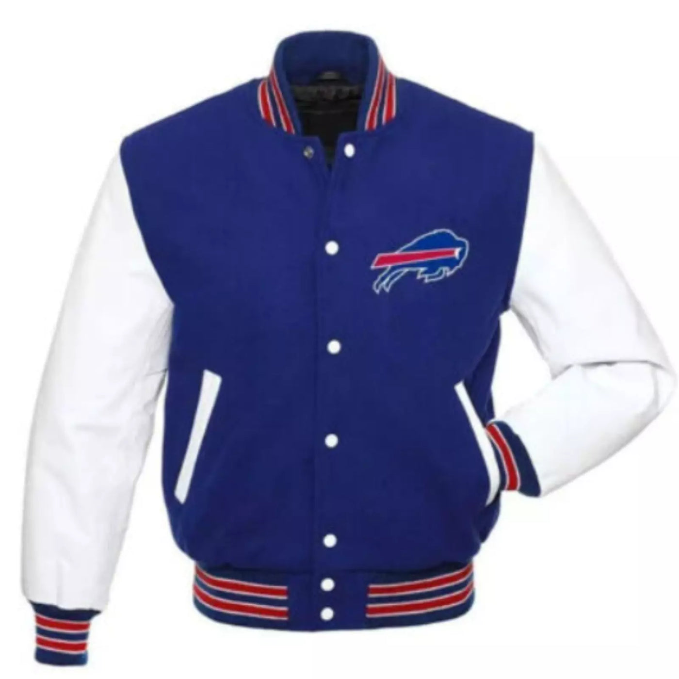 Buffalo Bills Letterman Varsity Jacket - Wool with Leather Sleeves blue and white - NFL