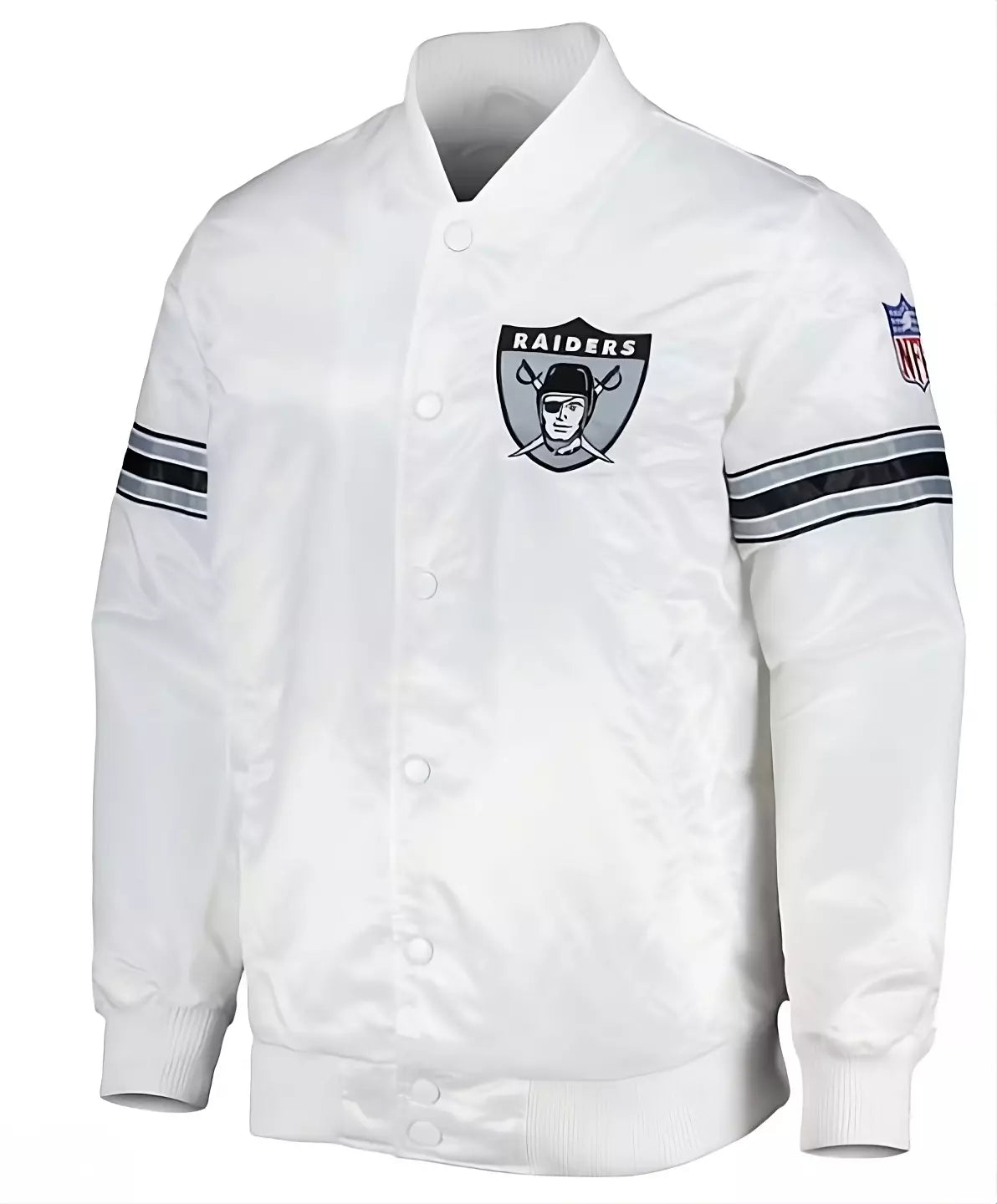 Las Vegas Raiders White Satin Varsity Jacket full-snap Embroidery logos - NFL