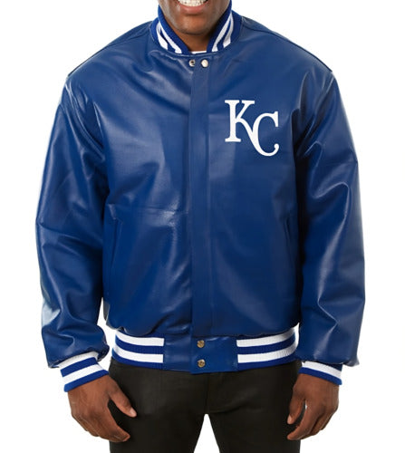 Men Kansas City Royals Letterman Varsity Jacket Blue Full Leather - MLB