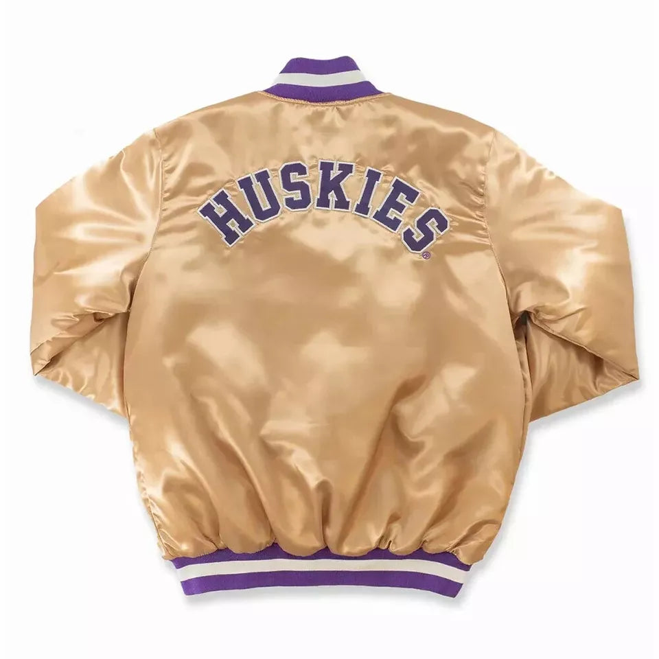 Washington Huskies Gold Satin Varsity Jacket