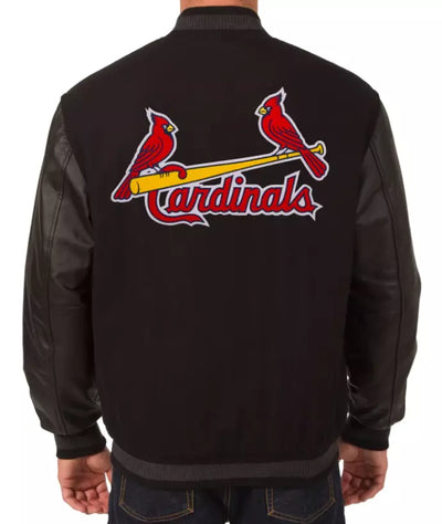 Men Letterman St Louis Cardinals Varsity Jacket Black Wool With Leather Sleeves - MLB