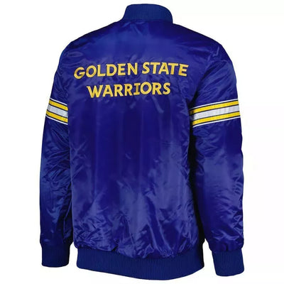 Men Golden State Warriors Blue Satin Letterman Varsity Jacket - NBA