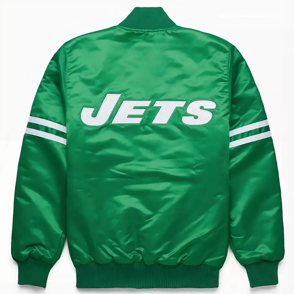 MEN 80s NFL New York Jets Green Satin Bomber Letterman Baseball Varsity Jacket green