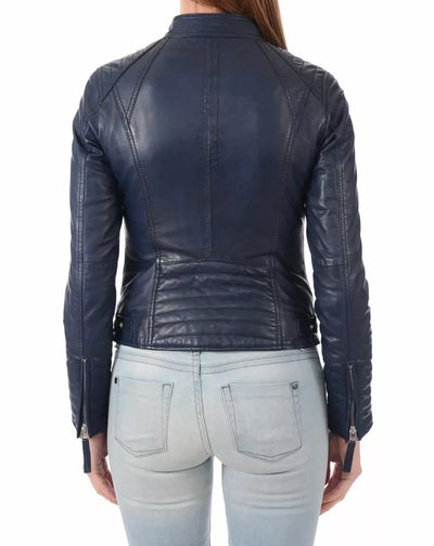Leather Jacket Women Biker Motorcycle Women Soft Fit Size Real Blue