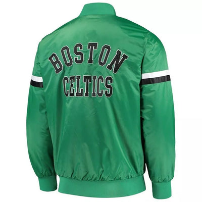 Men Boston Celtics Green Satin Bomber Letterman Varsity Jacket - NBA