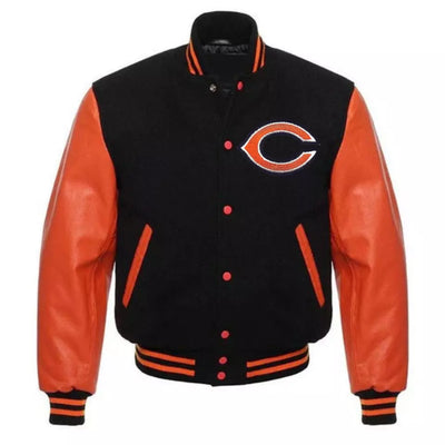 Chicago Bears Letterman Varsity Jacket Black & Orange