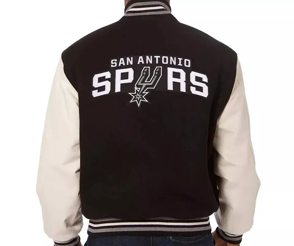 Men Letterman San Antonio Spurs Black and White Varsity Jacket - NBA