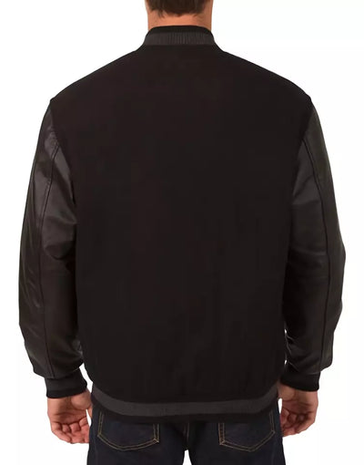 Men Oakland Athletics Black Letterman varsity jacket with Genuine Leather Sleeves - MLB