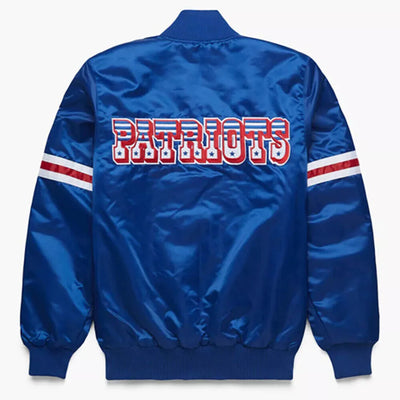 New England Patriots Blue Satin Bomber Varsity Jacket - NFL